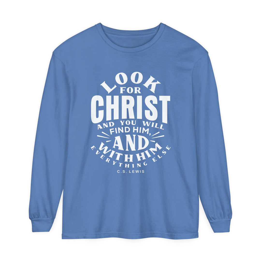 C.S. Lewis Look For Christ Long Sleeve Shirt Long-sleeve Flo Blue S