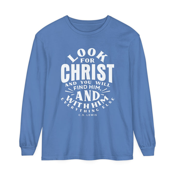 C.S. Lewis Look For Christ Long Sleeve Shirt Long-sleeve Flo Blue S