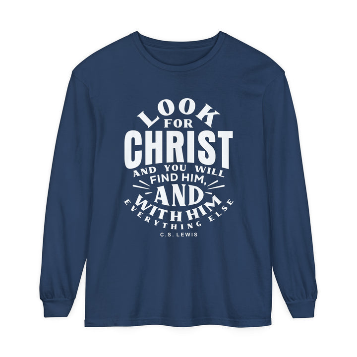 C.S. Lewis Look For Christ Long Sleeve Shirt Long-sleeve Midnight S