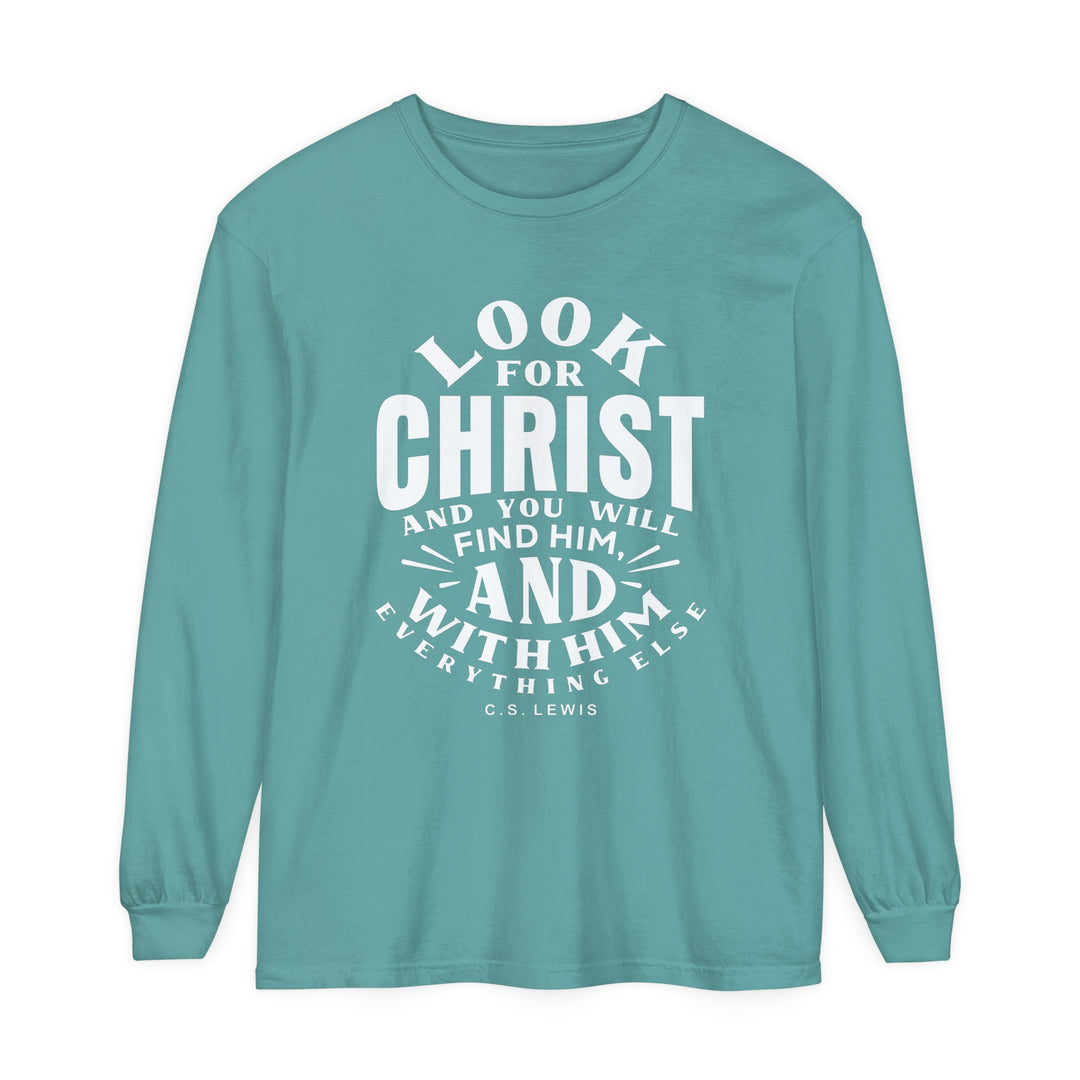 C.S. Lewis Look For Christ Long Sleeve Shirt Long-sleeve Seafoam S