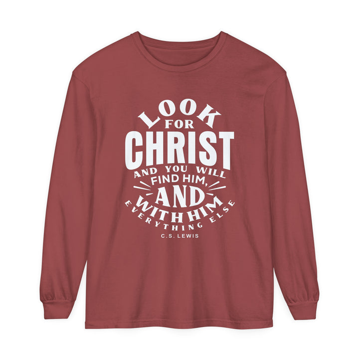 C.S. Lewis Look For Christ Long Sleeve Shirt Long-sleeve Brick S