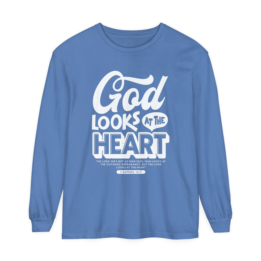 God Looks At The Heart Long Sleeve Shirt Long-sleeve Flo Blue S 