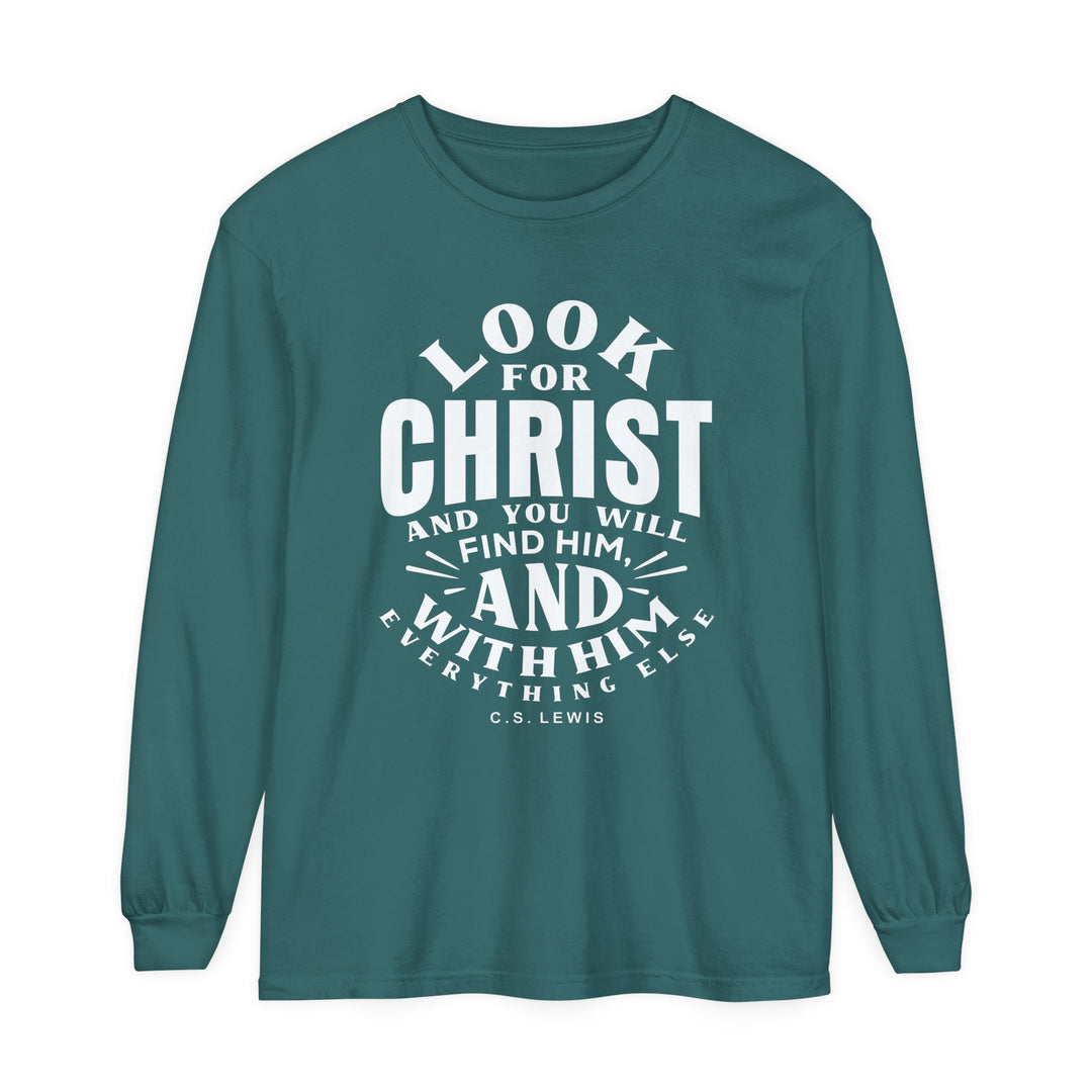 C.S. Lewis Look For Christ Long Sleeve Shirt Long-sleeve Blue Spruce S