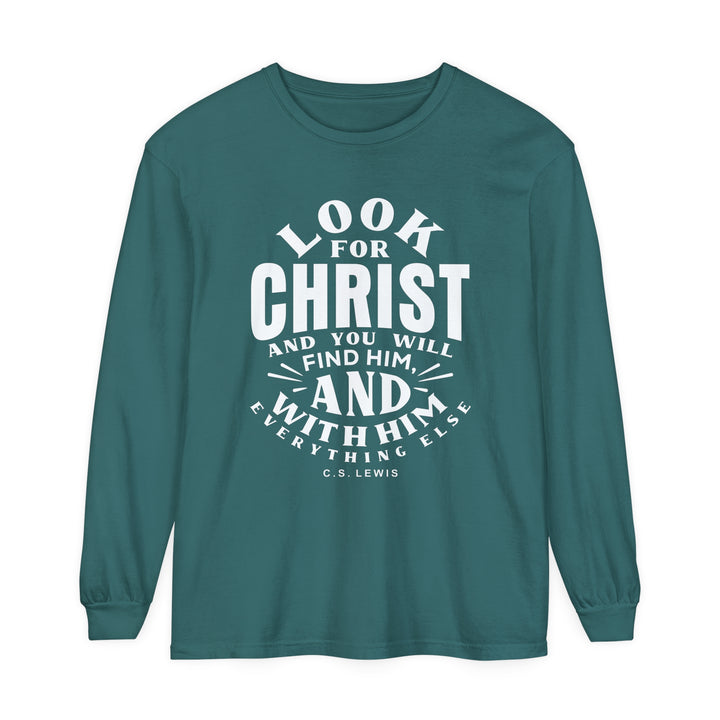 C.S. Lewis Look For Christ Long Sleeve Shirt Long-sleeve Blue Spruce S