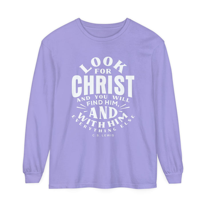 C.S. Lewis Look For Christ Long Sleeve Shirt Long-sleeve Violet S