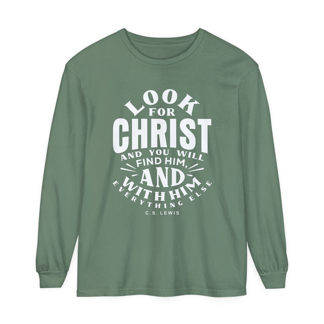 C.S. Lewis Look For Christ Long Sleeve Shirt Long-sleeve Light Green S