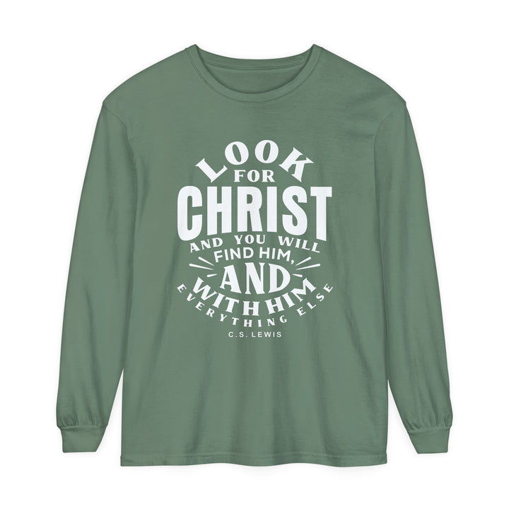 C.S. Lewis Look For Christ Long Sleeve Shirt Long-sleeve Light Green S