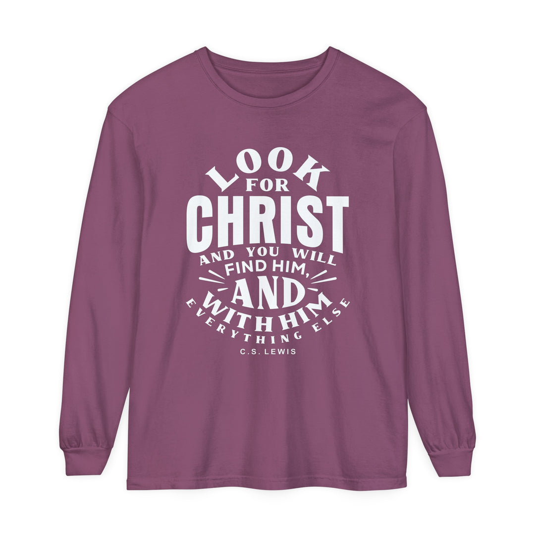 C.S. Lewis Look For Christ Long Sleeve Shirt Long-sleeve Berry S