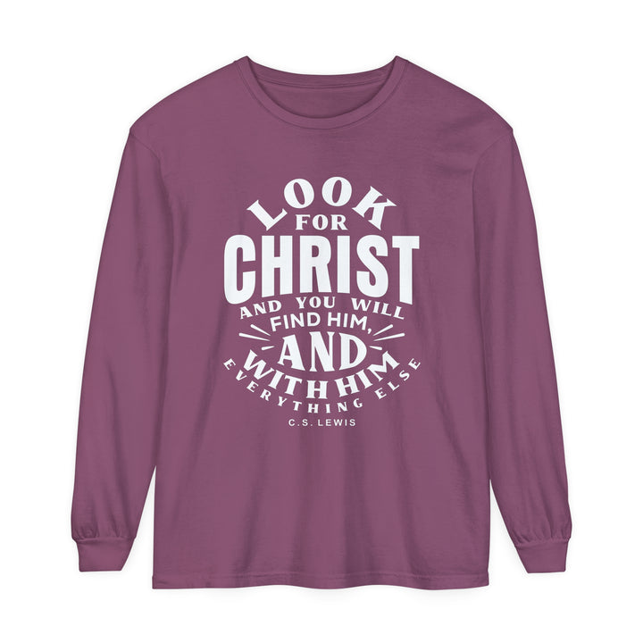 C.S. Lewis Look For Christ Long Sleeve Shirt Long-sleeve Berry S