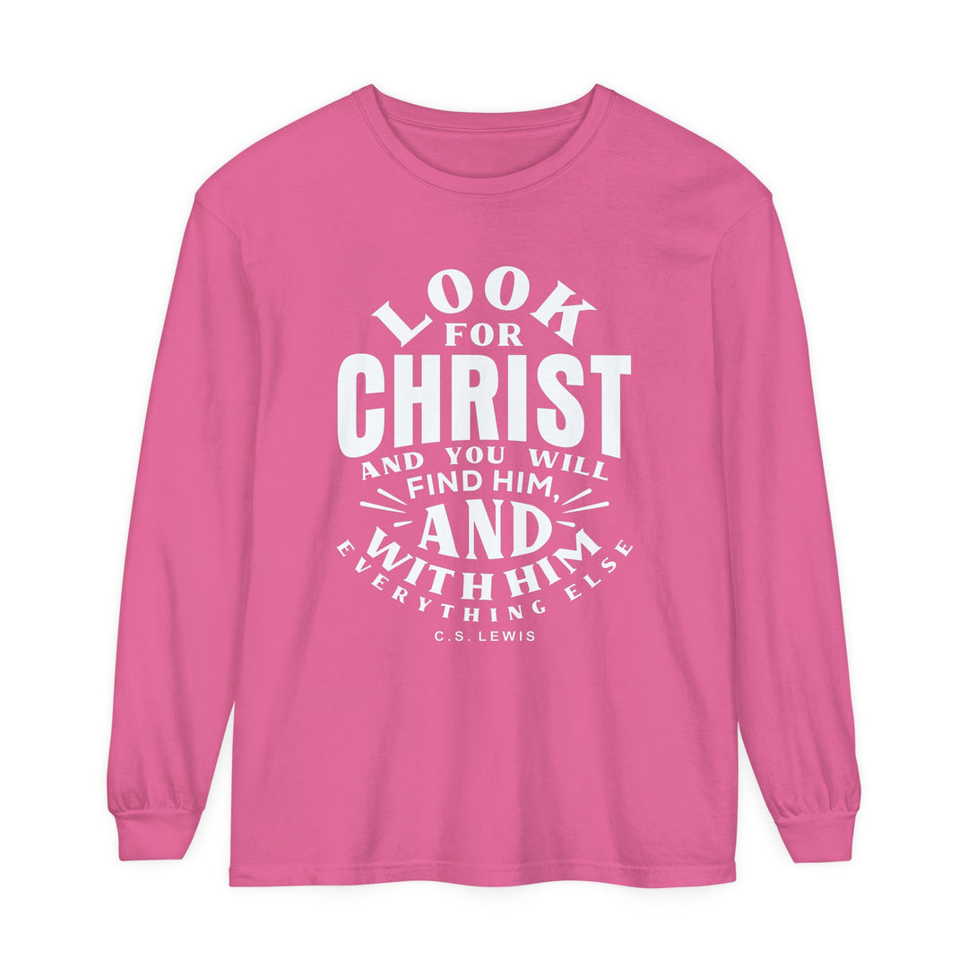 C.S. Lewis Look For Christ Long Sleeve Shirt Long-sleeve Crunchberry S