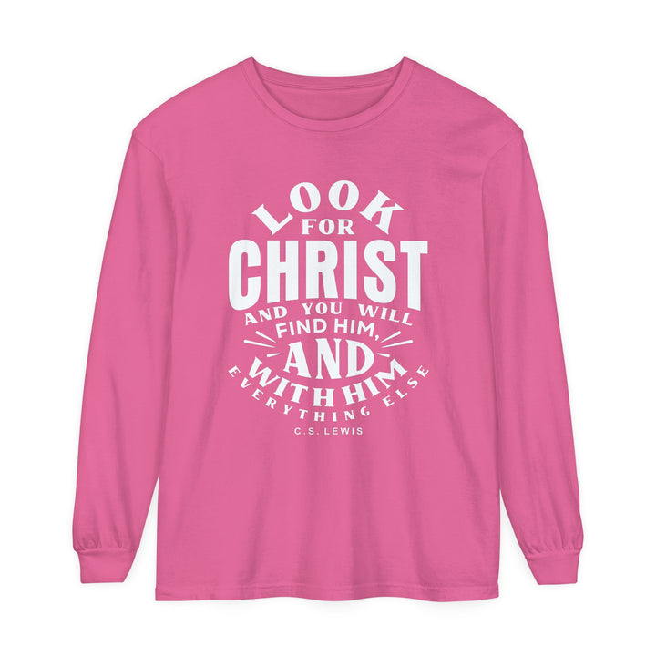 C.S. Lewis Look For Christ Long Sleeve Shirt Long-sleeve Crunchberry S