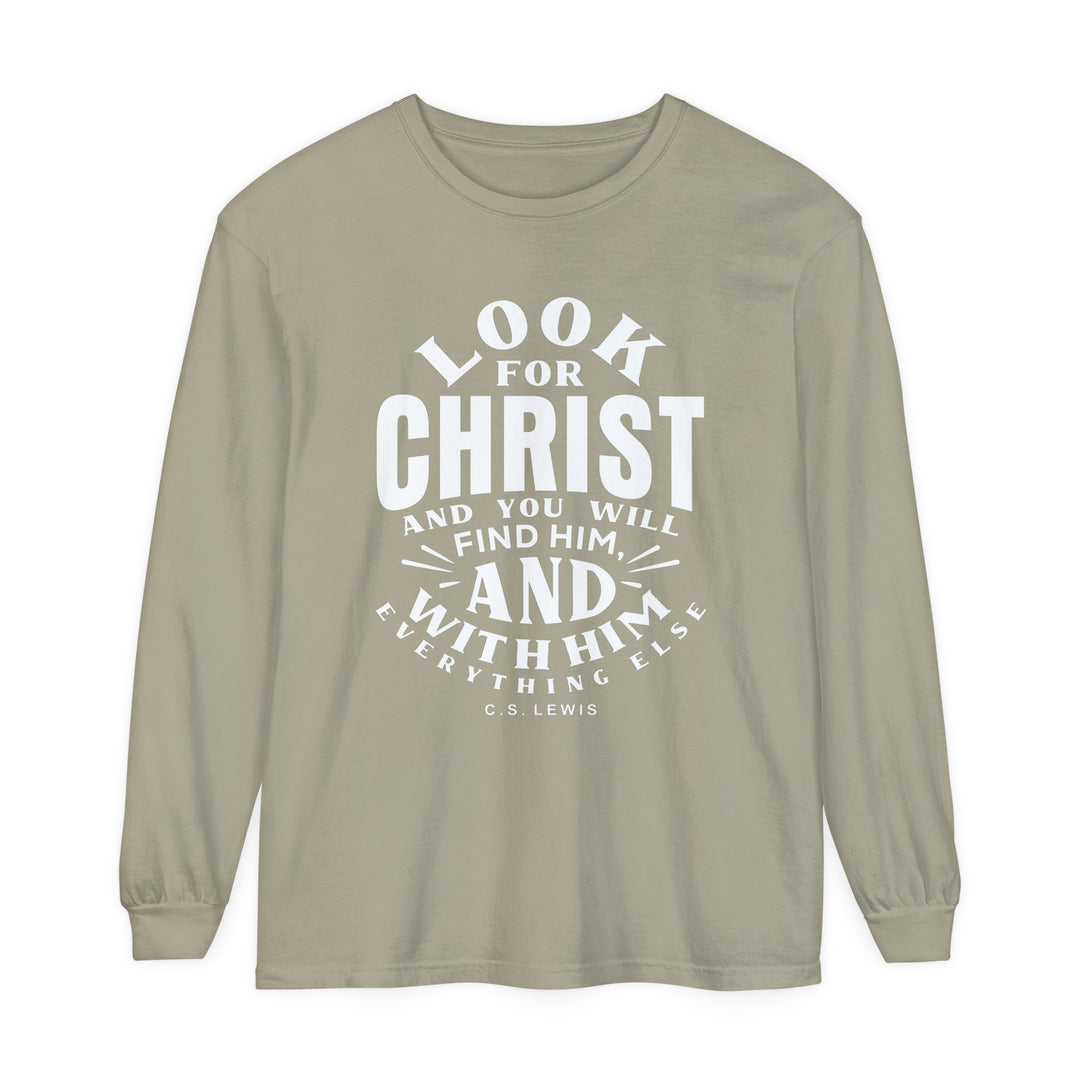 C.S. Lewis Look For Christ Long Sleeve Shirt Long-sleeve Sandstone S