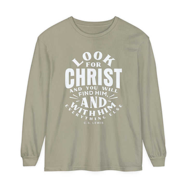C.S. Lewis Look For Christ Long Sleeve Shirt Long-sleeve Sandstone S