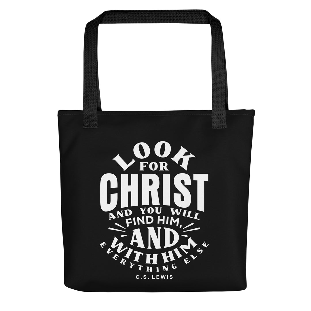 Christian Tote Bag C.S. Lewis Look For Christ Black Tote Bags Default Title