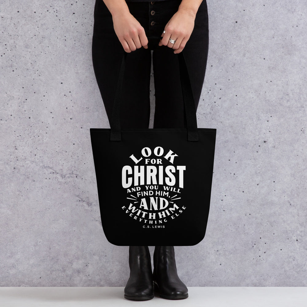 Christian Tote Bag C.S. Lewis Look For Christ Black Tote Bags