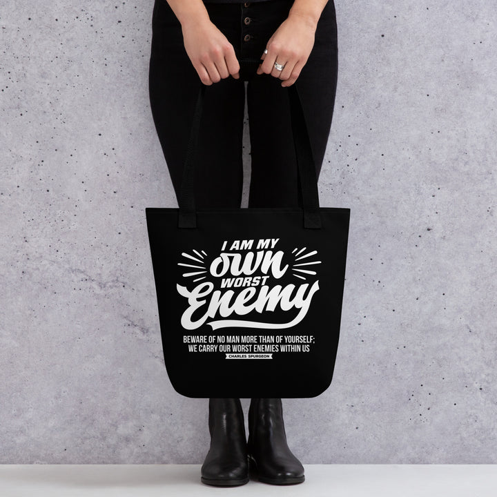Christian Tote Bag Charles Spurgeon's Worst Enemy Black Tote Bags