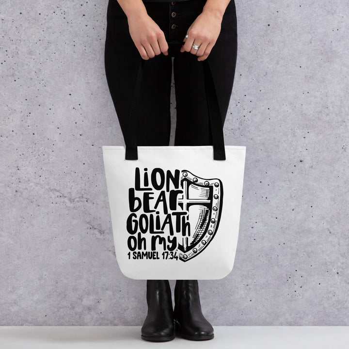 Christian Tote Bag Lion Bear Goliath Oh My White Tote Bags   