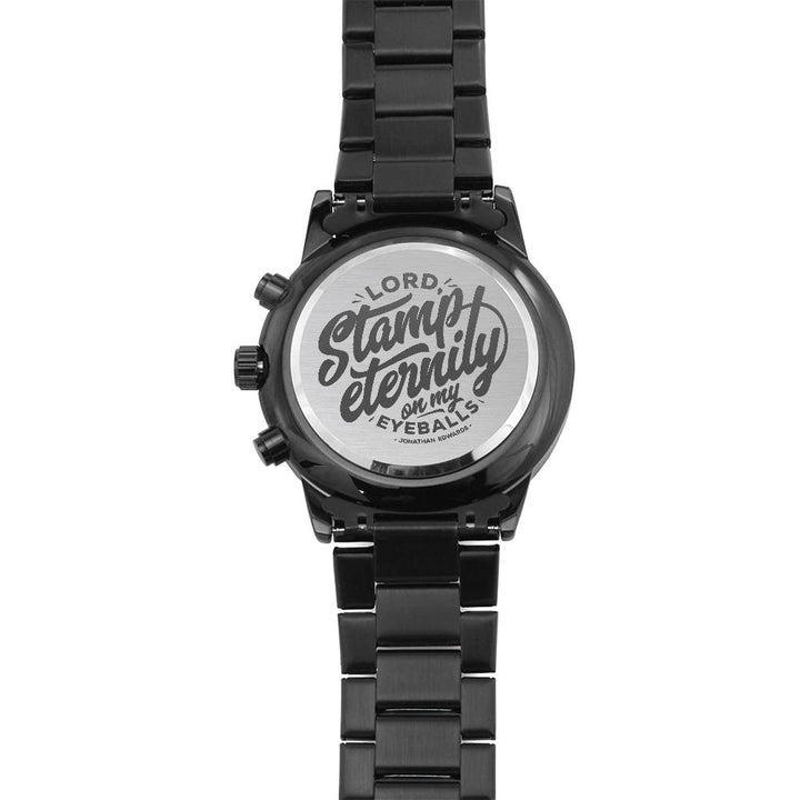 Christian Watch Jonathan Edwards Stamp Eternity Engraved Black Chronograph Chronograph Watches