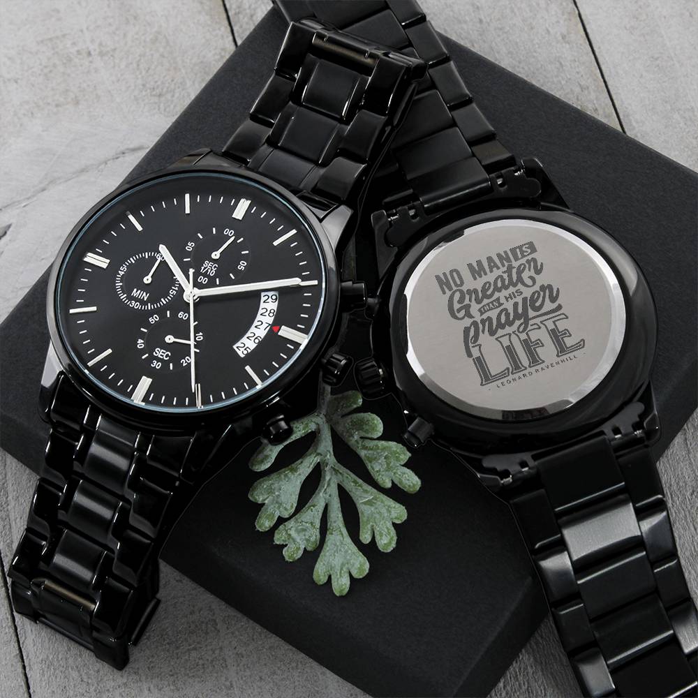 Christian Watch Leonard Ravenhill's Prayer Life Engraved Black Chronograph Chronograph Watches