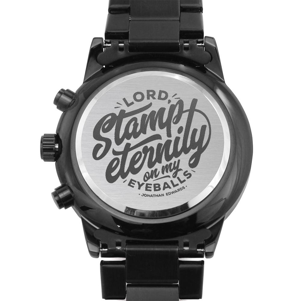 Christian Watch Jonathan Edwards Stamp Eternity Engraved Black Chronograph Chronograph Watches Two Tone Box