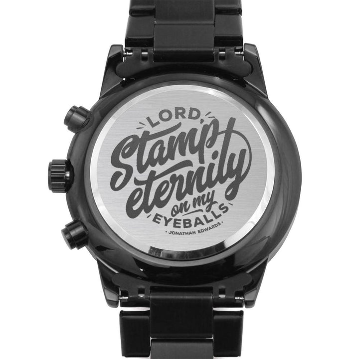 Christian Watch Jonathan Edwards Stamp Eternity Engraved Black Chronograph Chronograph Watches Two Tone Box
