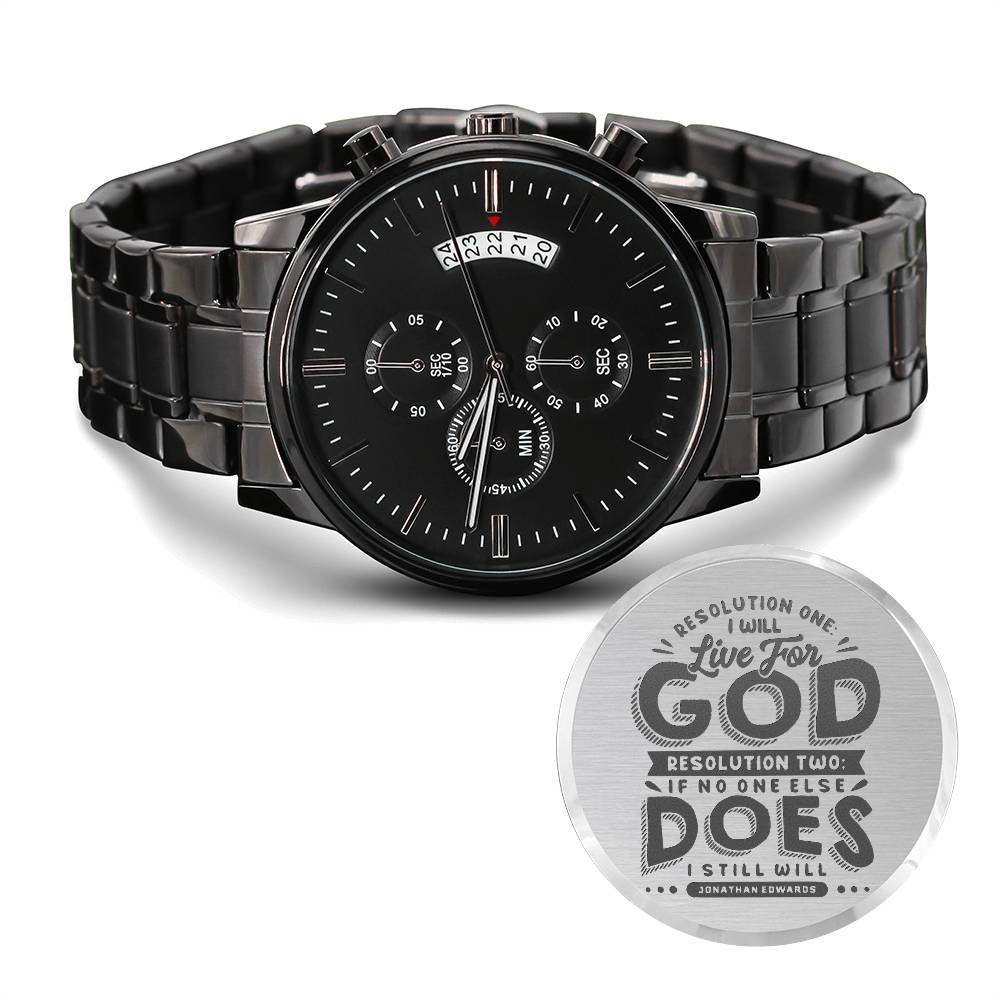 Christian Watch Jonathan Edwards Live For God Engraved Black Chronograph Chronograph Watches