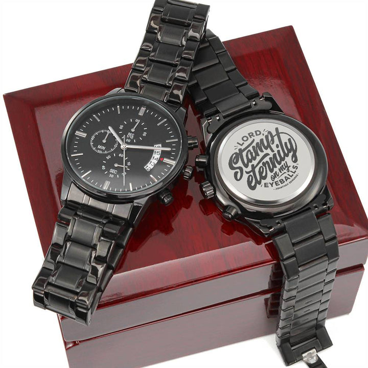 Christian Watch Jonathan Edwards Stamp Eternity Engraved Black Chronograph Chronograph Watches Luxury Box w/LED