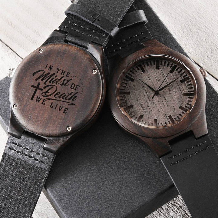 Christian Watch Martin Luther's In Midst of Death Engraved Wooden Sandalwood Watches