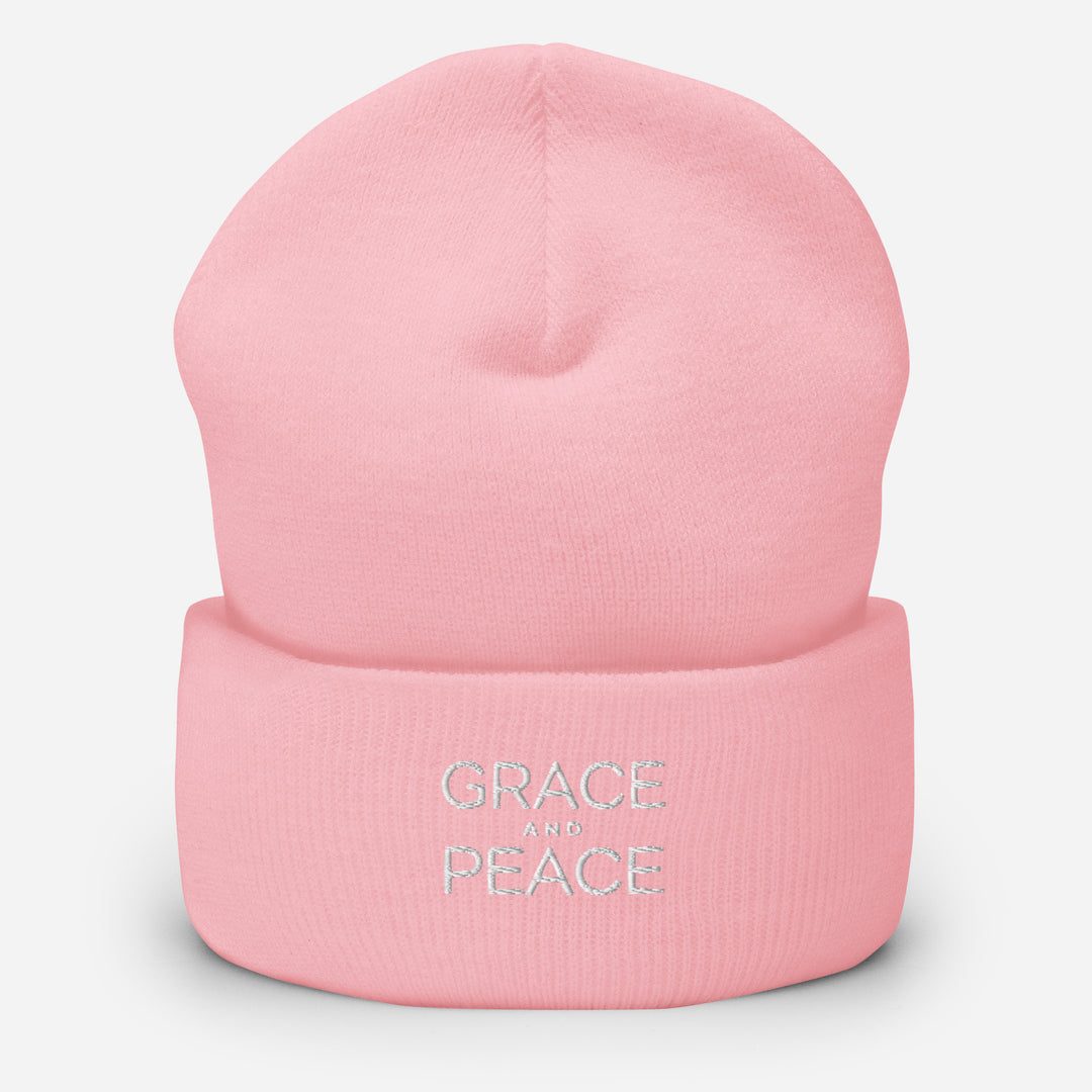 Christian Hat Grace and Peace Beanie Cuffed Beanie Baby Pink