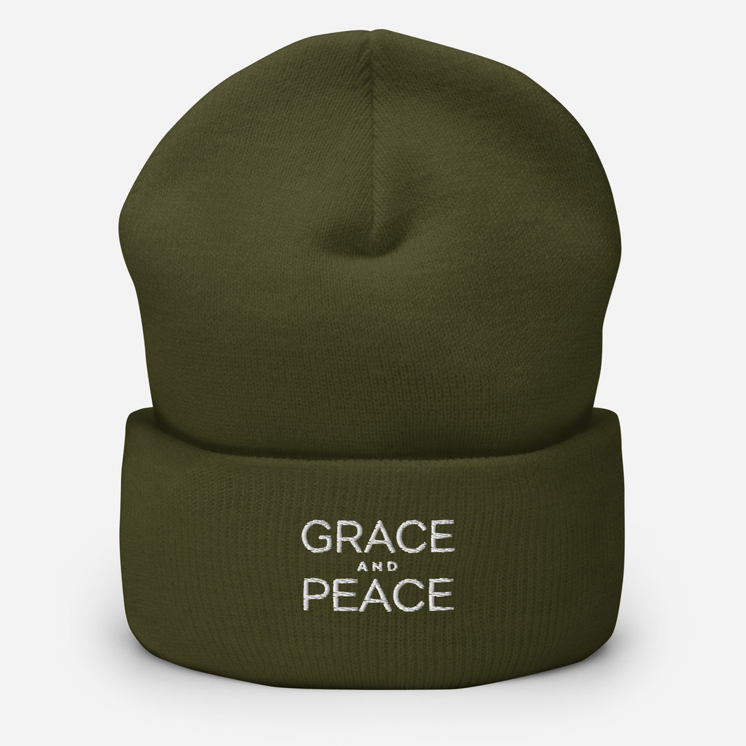 Christian Hat Grace and Peace Beanie Cuffed Beanie Olive