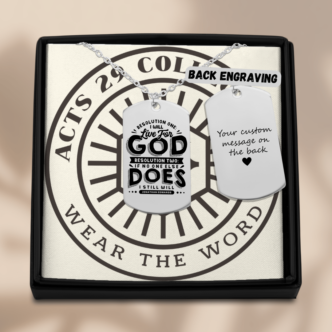 Christian Necklace Jonathan Edwards Live For God Tag Tag Necklaces Without back engraving Silver Steel